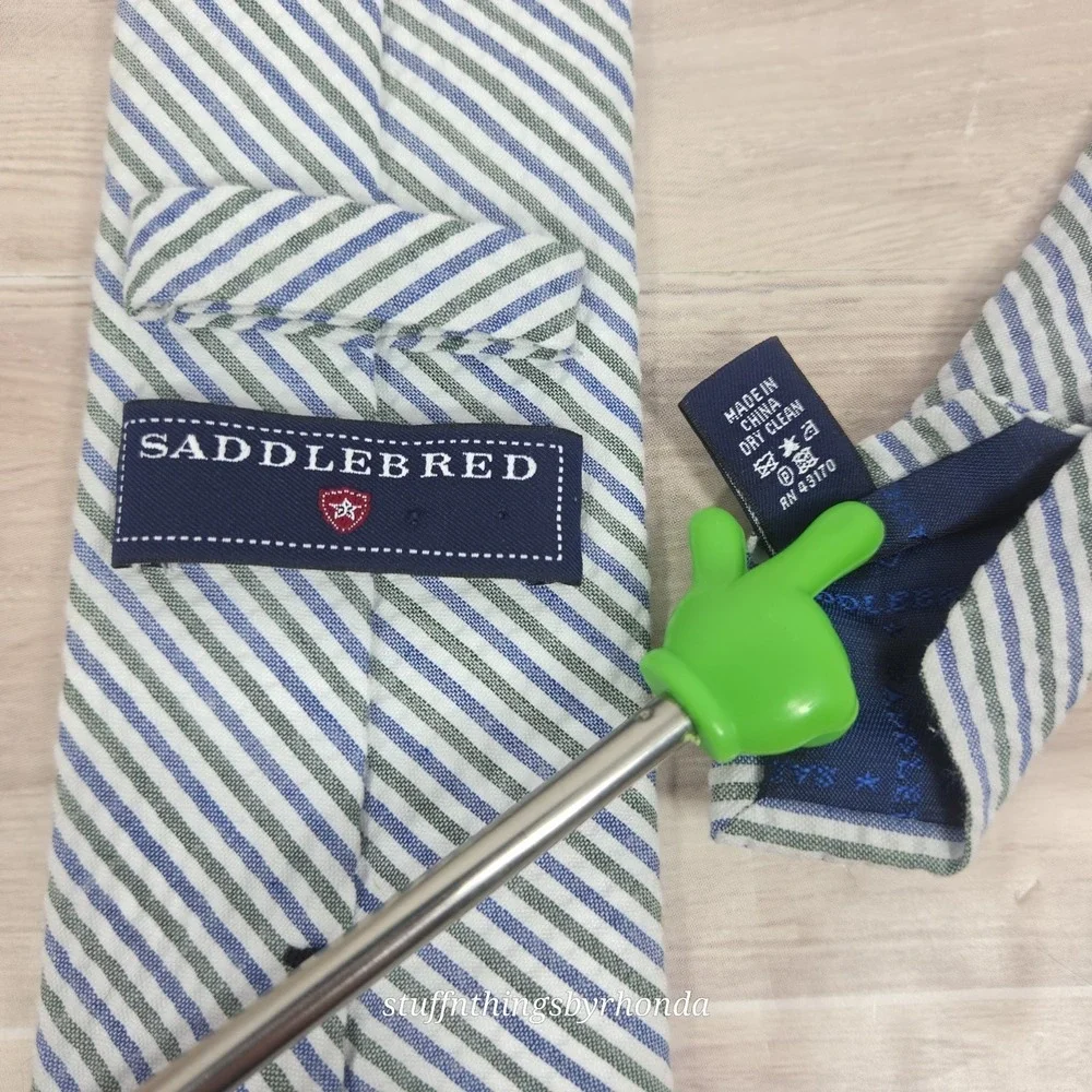 Saddlebred Green & Blue Striped Seersucker‎ Necktie Men's Classic Tie 58
